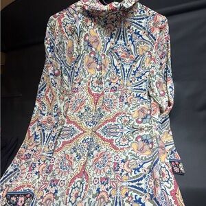 Chico's Paisley Floral Blouse in Blue, Pink and Cream